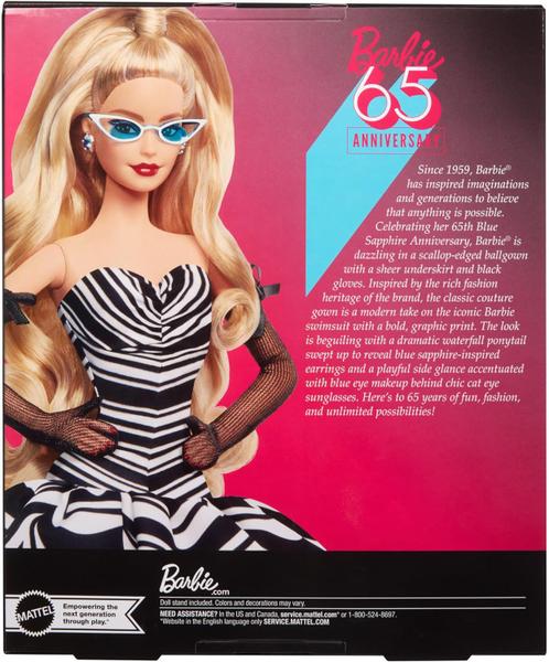 Imagem de Barbie Signature 65 Aniversário, Boneca Loira de Coleção Suporte e Certificado de Autenticidade