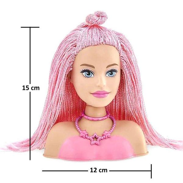 Imagem de Barbie Styling Hair Cabelo Rosa Tricotado com 6 Acessórios Original Mattel