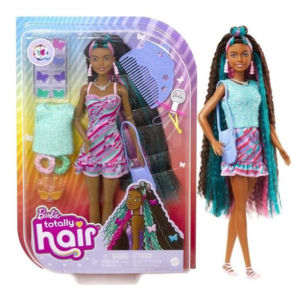 Imagem de Barbie Totally Hair Morena Vestido De Borboletas Mattel