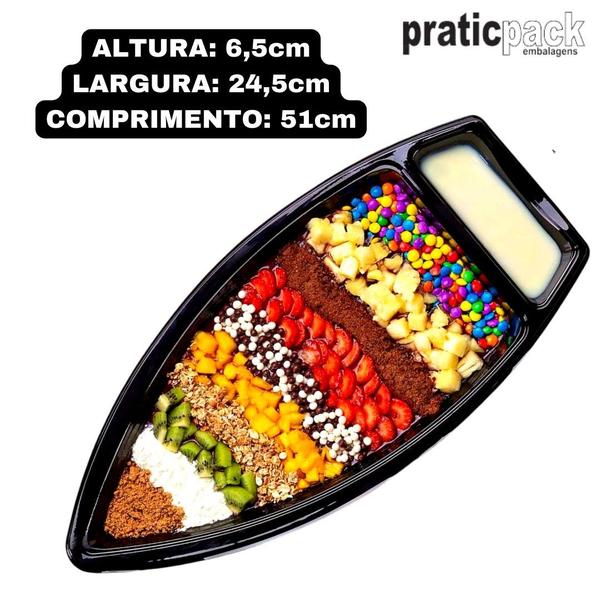 Imagem de Barca Super Big Boat com Tampa para Delivery Sushi Lanches Açaí Praticpack  - 1,5L  51x24,5x6,5cm - CX 40 Unidades