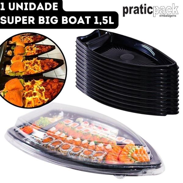 Imagem de Barca Super Big Boat com Tampa para Delivery Sushi Lanches Açaí Praticpack  - 1,5L  51x24,5x6,5cm - Unidade