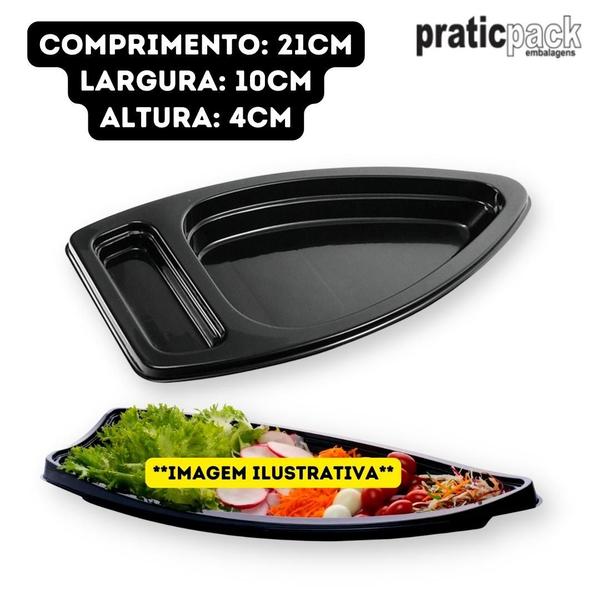 Imagem de Barca Temaki com Tampa para Delivery Sushi Combinados Japonês Lanches Praticpack - 21x10x4cm - 10 Unidades