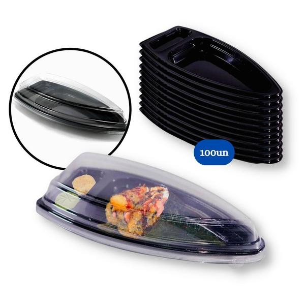 Imagem de Barca Temaki com Tampa para Delivery Sushi Combinados Japonês Lanches Praticpack - 21x10x4cm - CX 100 Unidades