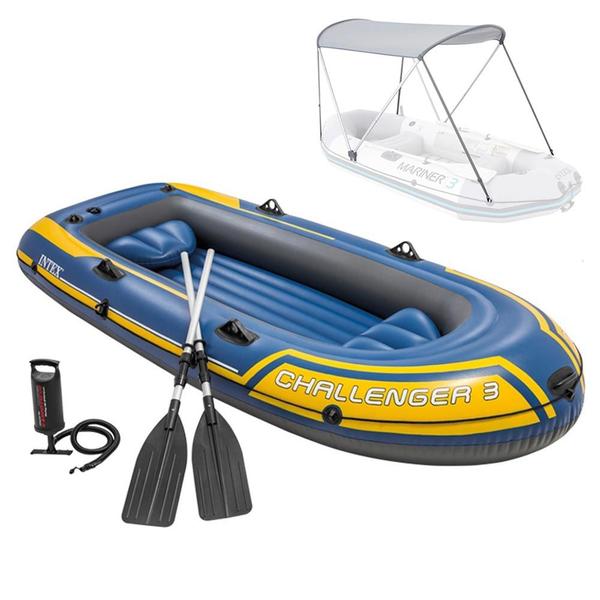Barco Bote Inflável Intex Challenger 3 Pessoas Remos Bomba Capota Teto Removível Intex Azul Imagem de Barco Bote Inflável Intex Challenger 3 Pessoas Remos Bomba Capota Teto Removível Intex Azul