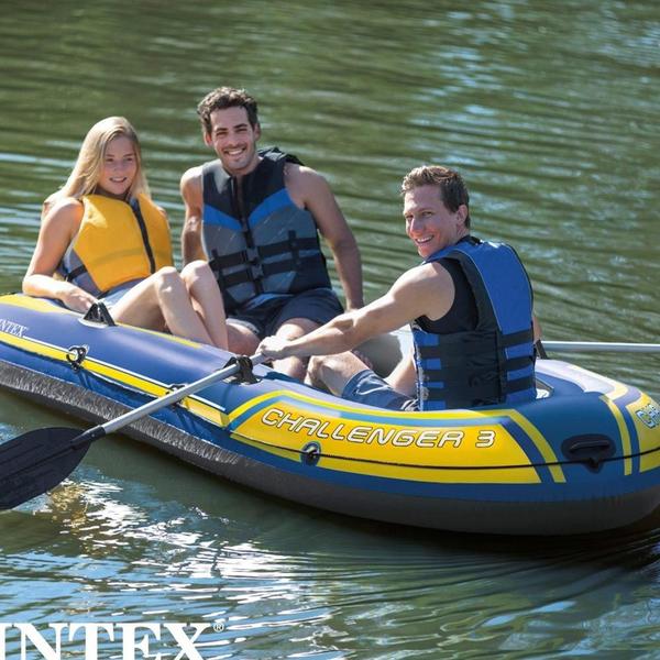 Barco Bote Inflável Intex Challenger 3 Pessoas Remos Bomba Capota Teto Removível Intex Azul Imagem de Barco Bote Inflável Intex Challenger 3 Pessoas Remos Bomba Capota Teto Removível Intex Azul