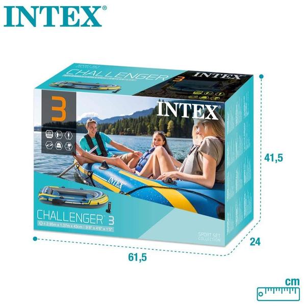 Barco Bote Inflável Intex Challenger 3 Pessoas Remos Bomba Capota Teto Removível Intex Azul Imagem de Barco Bote Inflável Intex Challenger 3 Pessoas Remos Bomba Capota Teto Removível Intex Azul