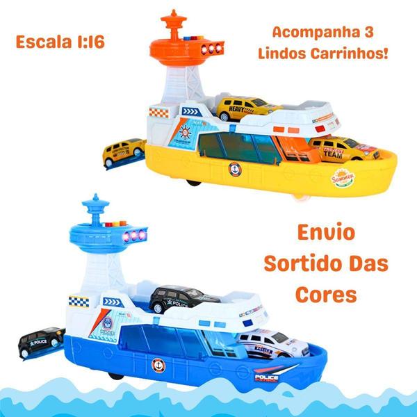 Imagem de Barco Guarda Costeira Á Fricção Com Som e Luz 3 Carrinhos - DM TOYS