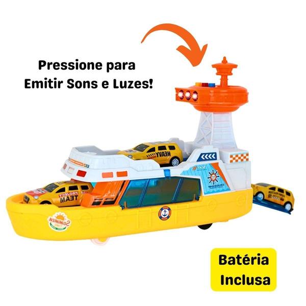 Imagem de Barco Guarda Costeira Á Fricção Com Som e Luz 3 Carrinhos - DM TOYS