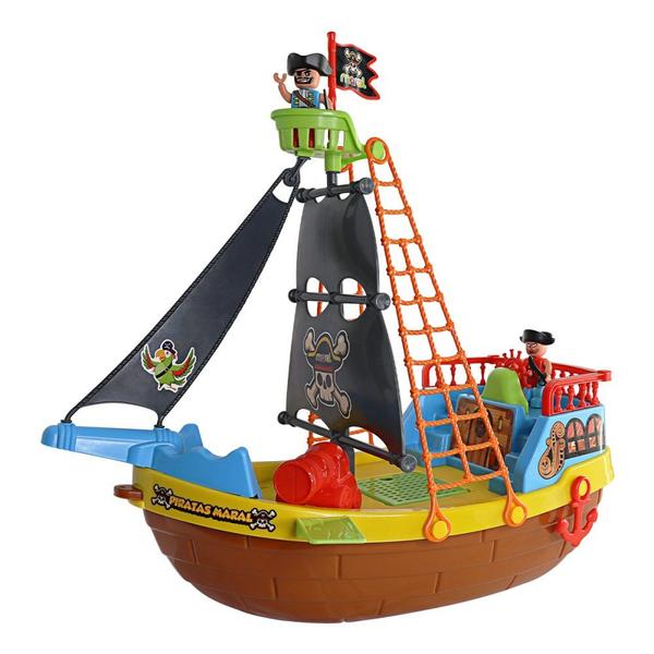 Imagem de Barco Pirata Com Rodinha Infantil - Arca de Noé para Montar com 2 Bonequinhos e 6 Animais