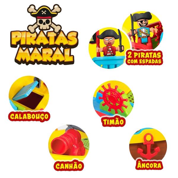 Imagem de Barco Pirata Maral Infantil 23 Peça Didático Montar Divertir - Maral