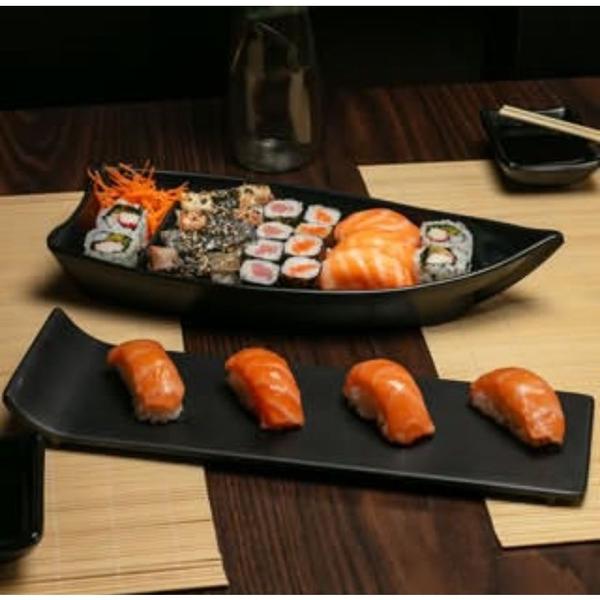 Imagem de Barco Sushi Melamina Fuji Preto 30,5X14X5,5CM Haus Concept