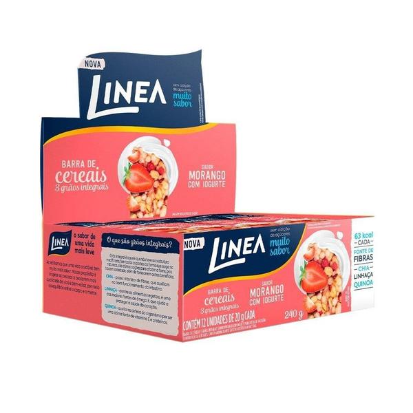 Barra Cereais Linea Morango Com Iogurte 20g - Embalagem c/ 12 unidades Imagem de Barra Cereais Linea Morango Com Iogurte 20g - Embalagem c/ 12 unidades
