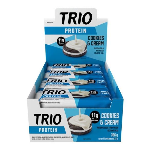 Barra cereal trio protein cookies e cream 12x33g Imagem de Barra cereal trio protein cookies e cream 12x33g