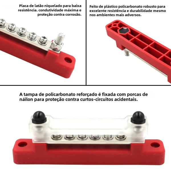 Imagem de Barra de Barramento 12V M6 150A - Bloco de Distribuição de Energia com Terminal de 1/4"