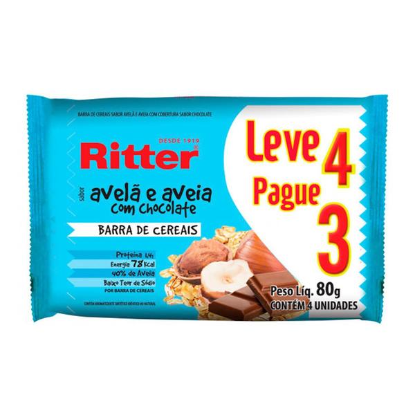 Imagem de Barra de Cereais Ritter Avelã e Aveia com Chocolate Leve 4 Pague 3 com 4 unidades de 20g cada