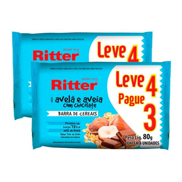 Barra de Cereais Ritter Avelã e Aveia com Chocolate Leve 4 Pague 3 Kit com duas unidades Imagem de Barra de Cereais Ritter Avelã e Aveia com Chocolate Leve 4 Pague 3 Kit com duas unidades