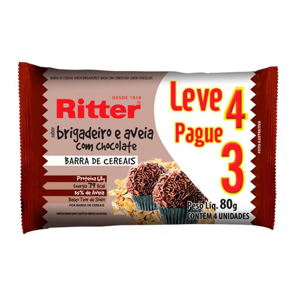 Barra de Cereais Ritter Brigadeiro e Aveia com Chocolate Leve 4 Pague 3 com 4 unidades de 20g cada Imagem de Barra de Cereais Ritter Brigadeiro e Aveia com Chocolate Leve 4 Pague 3 com 4 unidades de 20g cada