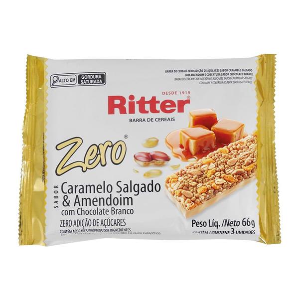 Imagem de Barra de Cereais Ritter Sabor Caramelo Salgado e Amendoim com Chocolate Branco Zero com 3 Unidades de 22g cada