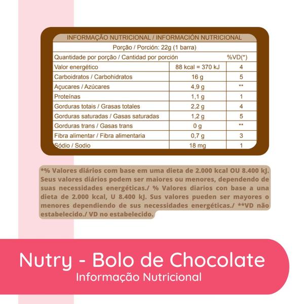 Imagem de Barra de cereal nutry bolo de chocolate - 1 dp com 24 unidades de 22g