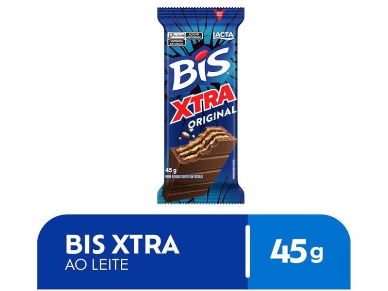 Barra de Chocolate Bis Xtra Original Ao Leite 45g Lacta Imagem de Barra de Chocolate Bis Xtra Original Ao Leite 45g Lacta