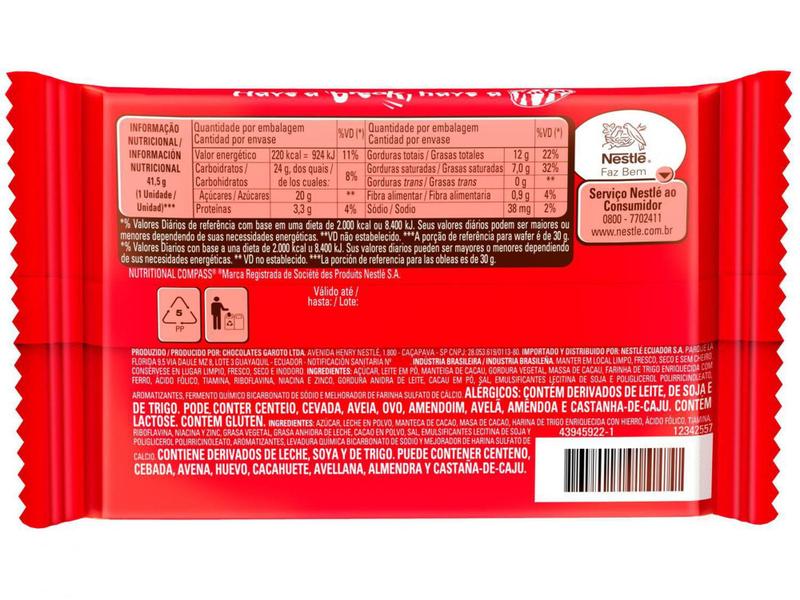 Barra de Chocolate Kit Kat Ao Leite 41,5g - Nestlé Imagem de Barra de Chocolate Kit Kat Ao Leite 41,5g - Nestlé