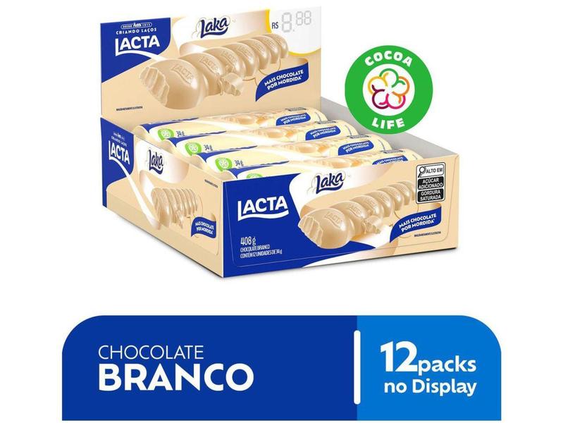 Imagem de Barra de Chocolate Lacta Laka Branco 34g - Display com 12 Unidades