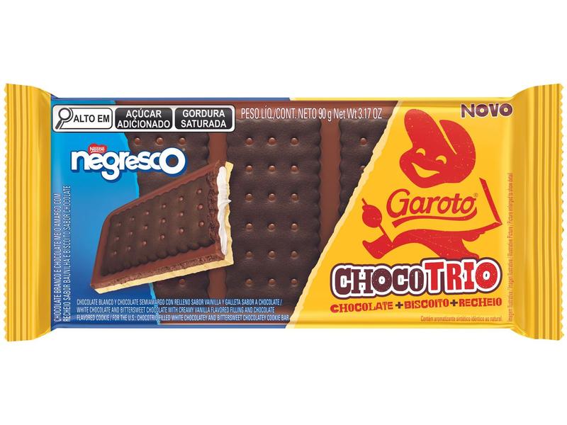 Barra de Chocolate Negresco Chocotrio Branco e Chocolate Amargo 90g Garoto Imagem de Barra de Chocolate Negresco Chocotrio Branco e Chocolate Amargo 90g Garoto