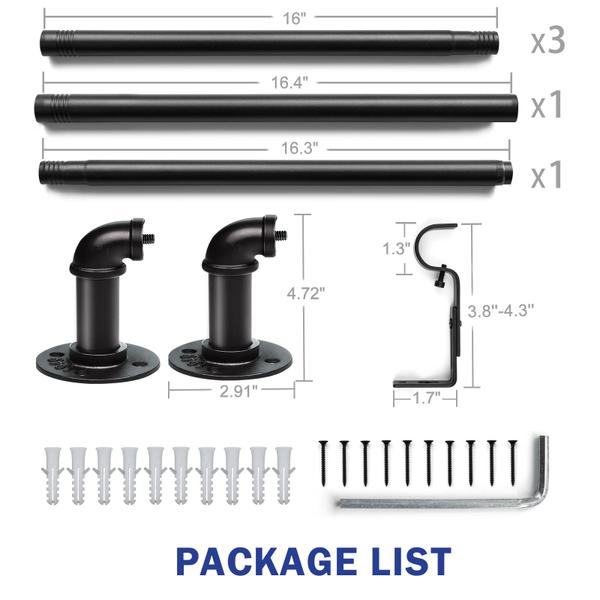 Imagem de Barra de cortina Zeerobee Industrial Janela preta de 122-218 cm de 1 polegada