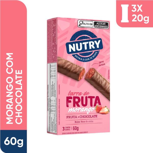 Imagem de Barra de Fruta Nutry Morango com Chocolate Caixa com 3 Unidades de 20g cada