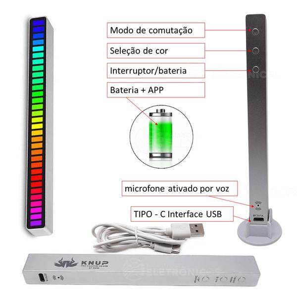 Imagem de Barra De Led Rítmica Colorido RGB 32 Leds Ativação Por Batida da Música KPFR508