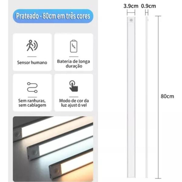 Imagem de Barra De Luz Com Sensor Inteligente De Led 80cm 3000mah 3cor