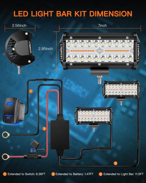 Imagem de Barra de luz LED LEDMIRCY 7 polegadas e 6 modos, branca, âmbar, impermeável