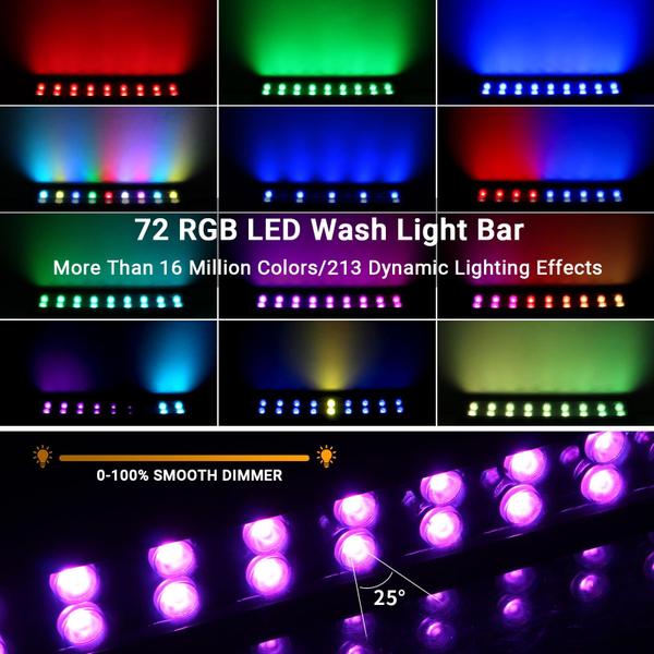 Imagem de Barra de luzes LED para lavagem de palco YeeSite, pacote com 4, 72 W, regulável, RGB