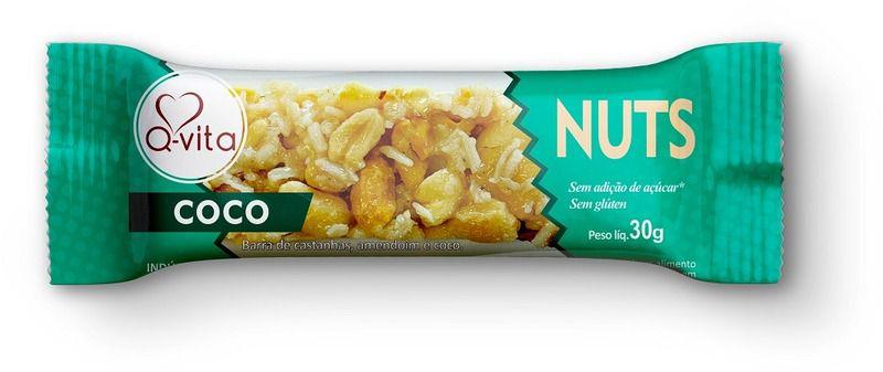 Barra de nuts sabor coco 30g - Qvita - 01 caixa com 16 un Imagem de Barra de nuts sabor coco 30g - Qvita - 01 caixa com 16 un