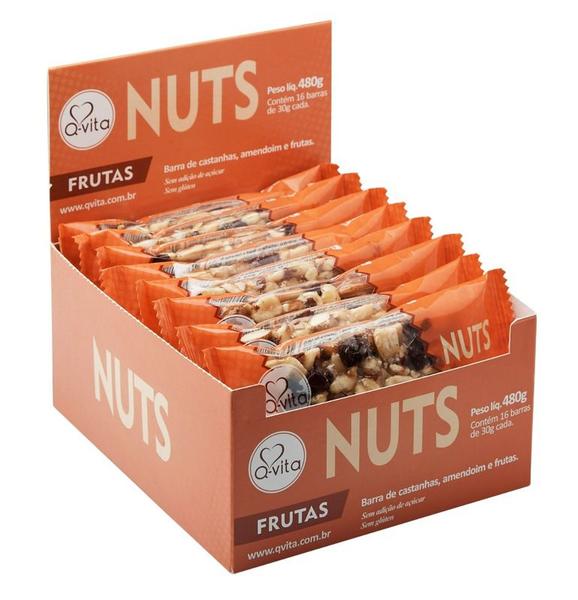 Barra de nuts sabor frutas 30g - Qvita - 01 caixa com 16 un Imagem de Barra de nuts sabor frutas 30g - Qvita - 01 caixa com 16 un