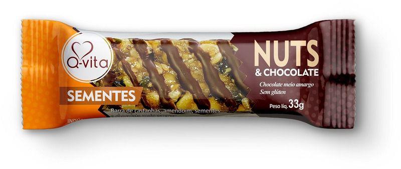 Barra de nuts sabor sementes com chocolate 33g - Qvita - 01 caixa com 16 un Imagem de Barra de nuts sabor sementes com chocolate 33g - Qvita - 01 caixa com 16 un