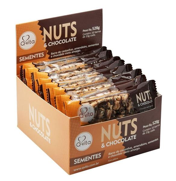 Barra de nuts sabor sementes com chocolate 33g - Qvita - 01 caixa com 16 un Imagem de Barra de nuts sabor sementes com chocolate 33g - Qvita - 01 caixa com 16 un