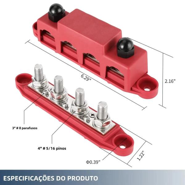 Imagem de Barra de Ônibus 12V 250A com Terminal M8/M10 - Bloco de Distribuição de Energia para Bateria