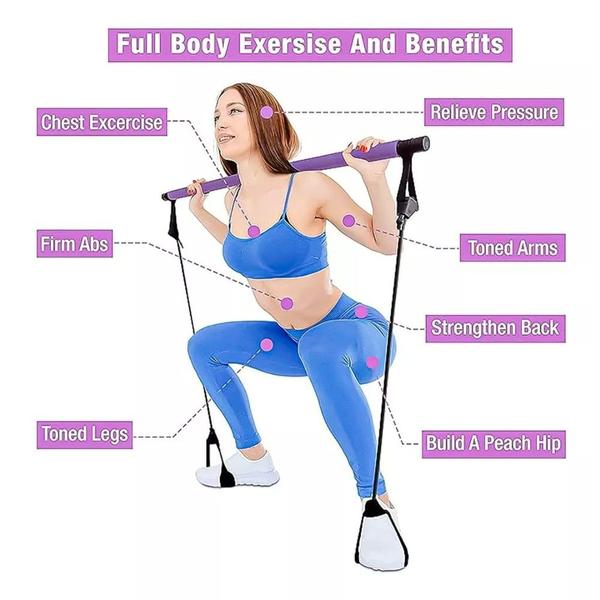 Barra de Pilates com resistência à faixa elástica, academia de ioga - Lightbek Official Store Imagem de Barra de Pilates com resistência à faixa elástica, academia de ioga