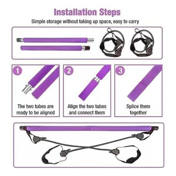 Barra de Pilates com resistência à faixa elástica, academia de ioga - Lightbek Official Store Imagem de Barra de Pilates com resistência à faixa elástica, academia de ioga