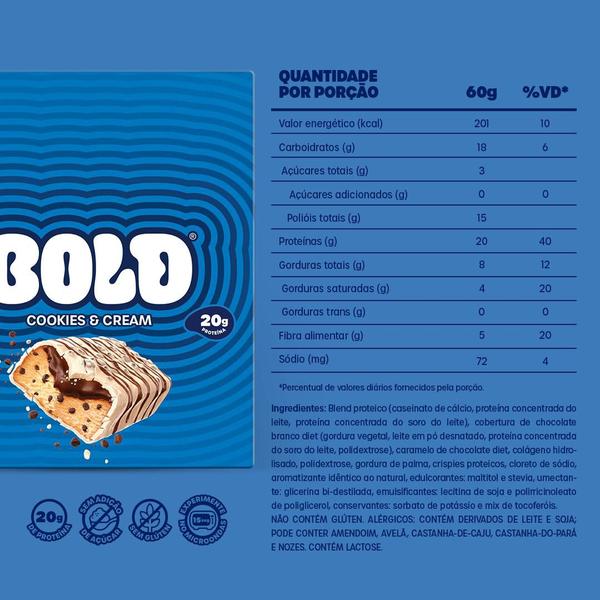 Imagem de Barra de Proteína BOLD Snacks Cookies & Cream (20g de Proteína) - Caixa com 12 unidades