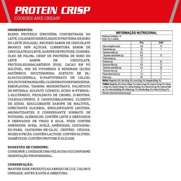 Imagem de Barra de Proteína Integralmedica Protein Crisp Leite em Pó com Creme de Avelã 540g 12 unidades