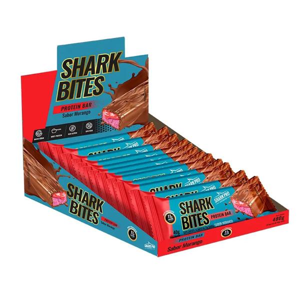 Imagem de Barra De Proteína Shark Bites Sabor Morango 12 Unidades De 40g Cada Shark Pro