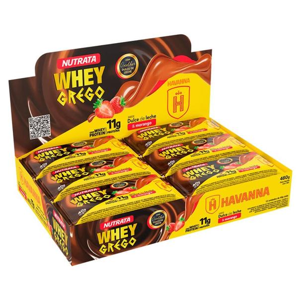 Barra de Proteína Whey Grego Bar Dulce de Leche e Morango (12 Unidades) Nutrata Barra de Proteína Whey Grego Bar Dulce de Leche e Morango (12 Unidades) Nutrata