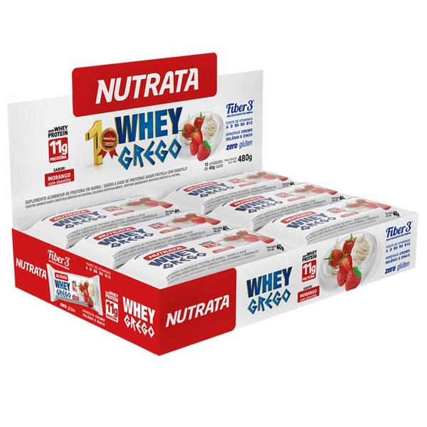 Imagem de Barra de Proteína Whey Grego Bar Morango com Chally (12 Unidades)  Nutrata