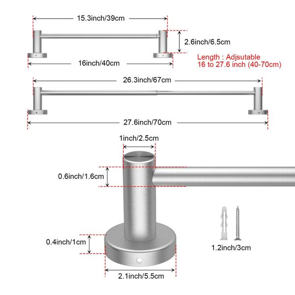 Imagem de Barra de toalha ImomWee ajustável de 40 a 70 cm de níquel escovado acetinado