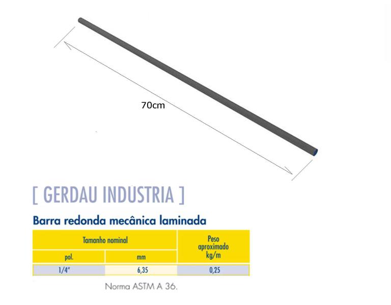Imagem de Barra Ferro Redondo Gerdau ASTM A36 1/4 - 6,35mm x 70cm 6un