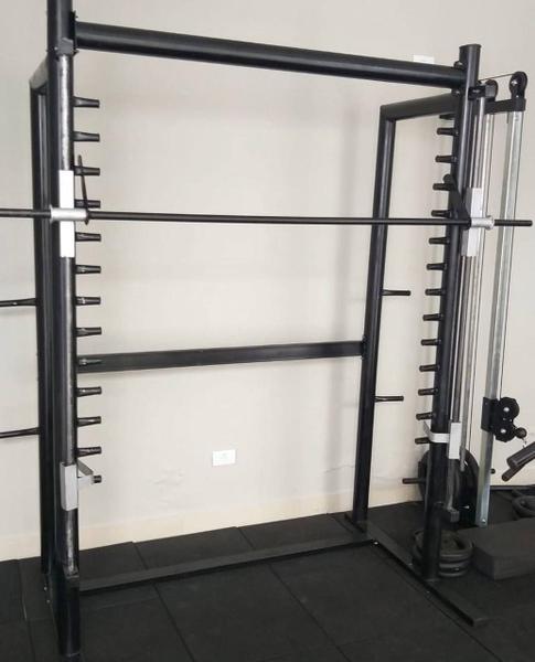 Barra Guiada Smith Tubular + 2 Travas de segurança profissional - Marrones sport Imagem de Barra Guiada Smith Tubular + 2 Travas de segurança profissional