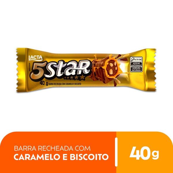 Imagem de Barra Lacta 5Star Recheada com Caramelo e Biscoito 40g