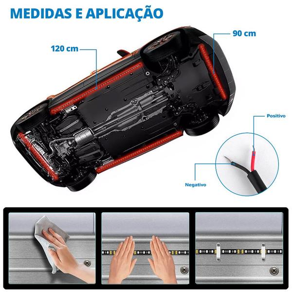 Imagem de Barra Led Neon Externo Mitsubishi Lancer 2012 2013 2014 2015 RGB Luz Debaixo Abaixo Carro Controle Via Celular